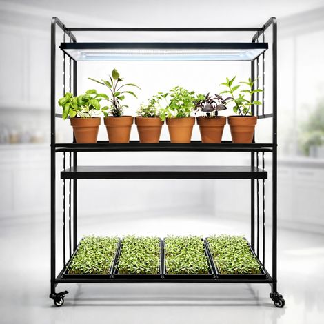 Indoor Growing System with LED Grow Lights - 2 Tier Adjustable Plant Stand for Herbs Salad Seedlings Tomatoes Flowers